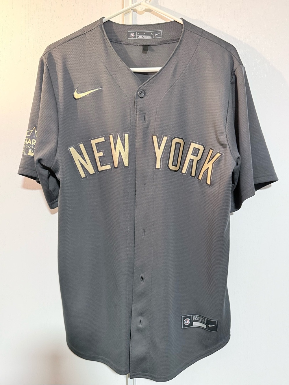 Nike New York Baseball Jersey in Gray with Cream Lettering